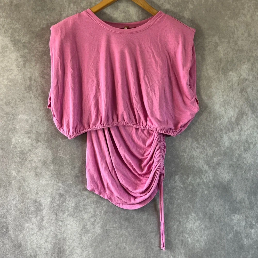 Free People 2 Piece Set Womens Medium Pink Ruched Skirt Shoulder Pad Crop Top